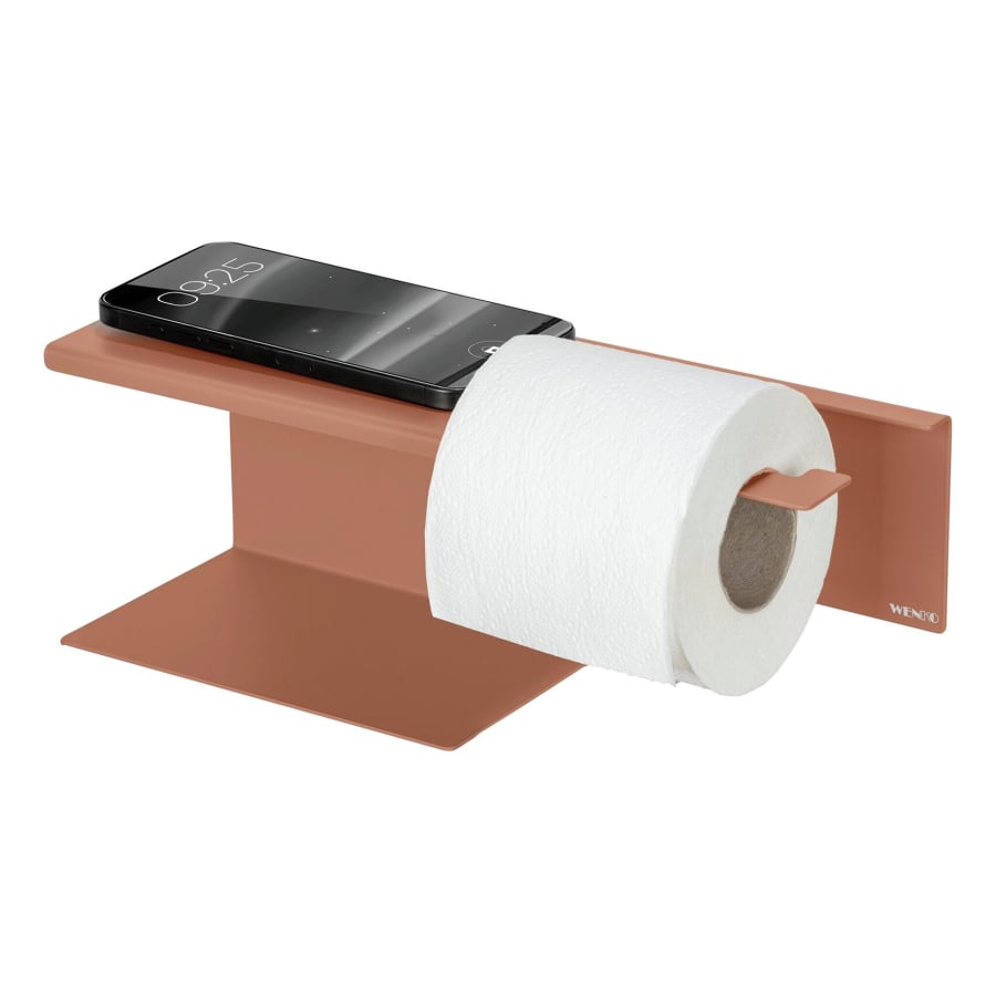 WENKO Turbo-Loc Toilettenpapierhalter Lizan mit Ablage braun