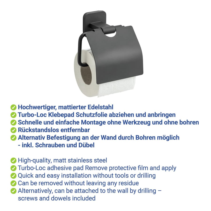 WENKO Turbo-Loc Toilettenpapierhalter Porto mit Deckel