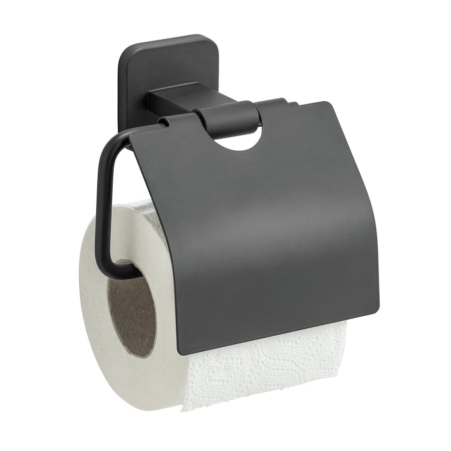WENKO Turbo-Loc Toilettenpapierhalter Porto mit Deckel schwarz