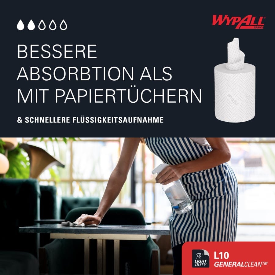 WypAll® L10 Papierreinigungstücher, 1-lagig, weiß