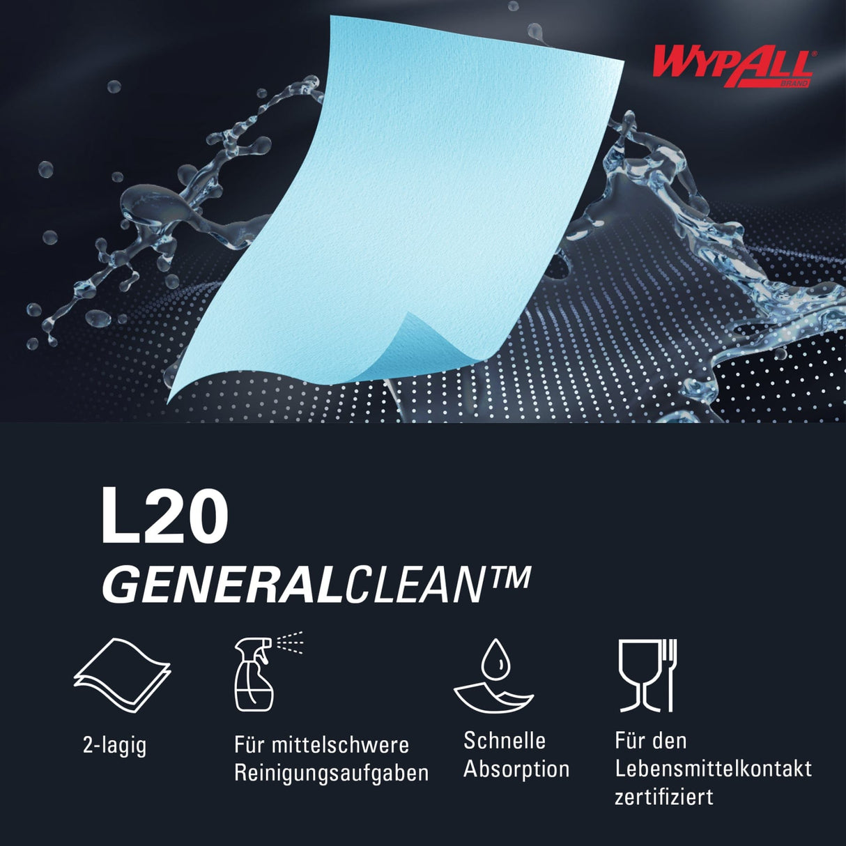 WypAll® L20 Wischtücher, 2-lagig, blau