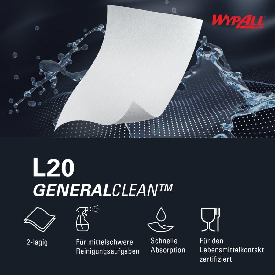 WypAll® L20 Wischtücher, 2-lagig, weiß
