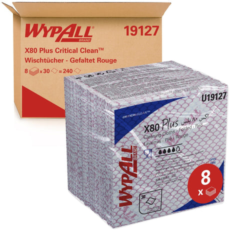 WypAll® X80 Plus Wischtücher, 1-lagig, 34,5 x 33,5 cm 1 Karton = 8 Beutel à 30 Tücher = 240 Tücher, rot