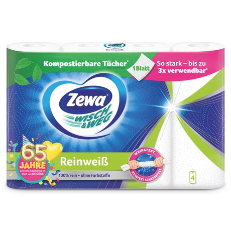 Zewa Küchenrolle Wisch&Weg Reinweiß – 1 Packung = 16 Rollen x 45 Blatt 1 Packung = 4 Rollen x 45 Blatt