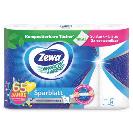 Zewa Küchenrolle Wisch&Weg Sparblatt – 1 Packung = 4 Rollen x 74 Blatt