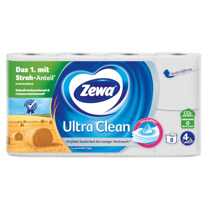 Zewa Ultra Clean Toilettenpapier, 4-lagig mit Strohanteil