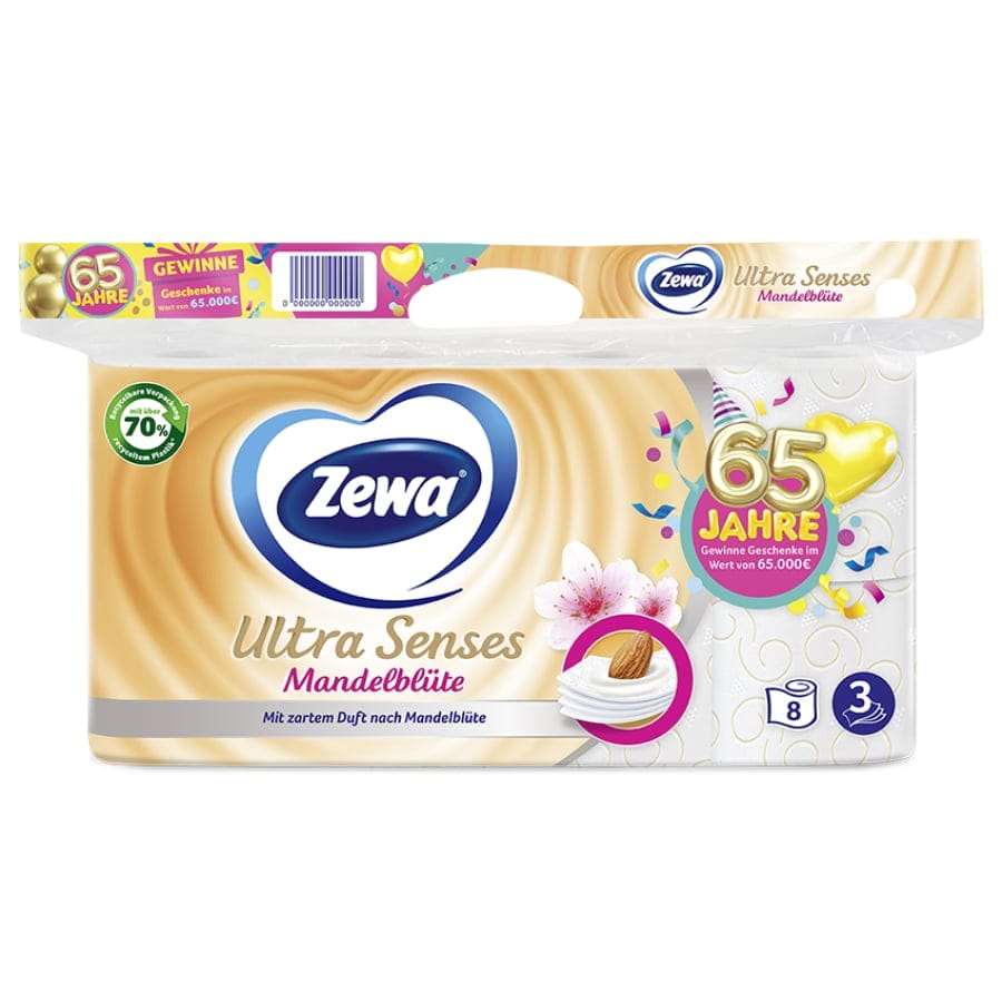Zewa Ultra Senses Mandelblüte Toilettenpapier, 4 lagig – 1 Packung = 16 Rollen à 135 Blatt 1 Packung = 8 Rollen à 135 Blatt