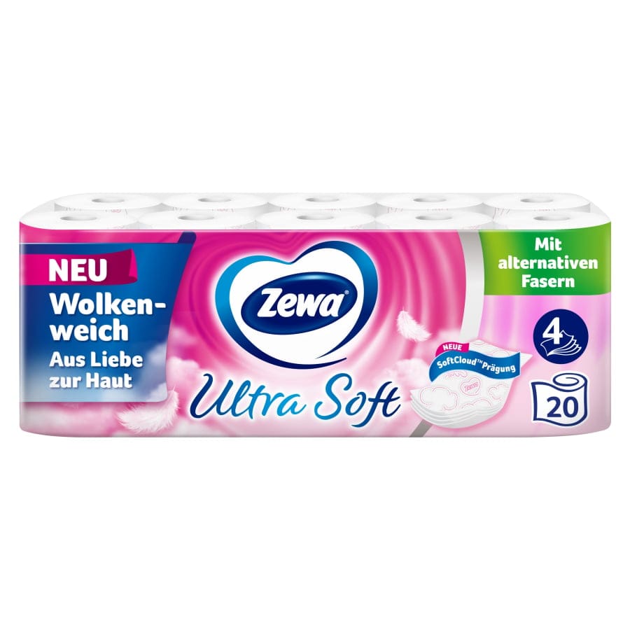 Zewa Ultra Soft Toilettenpapier, 4-lagig mit Strohanteil 1 Packung = 20 Rollen à 150 Blatt