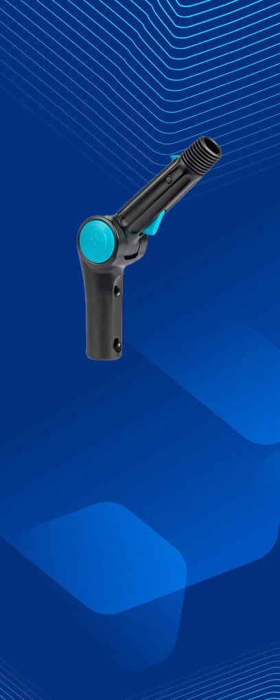 Moderne schwarze und blaue Düse vor blauem Hintergrund.