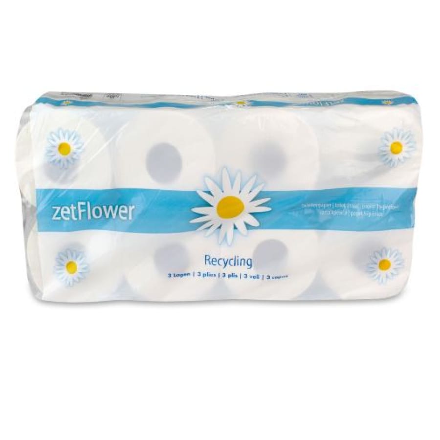 ZVG Toilettenpapier, Kleinrolle 3-lagig weiß Blumendekor, 72 Rollen à 250 Blatt